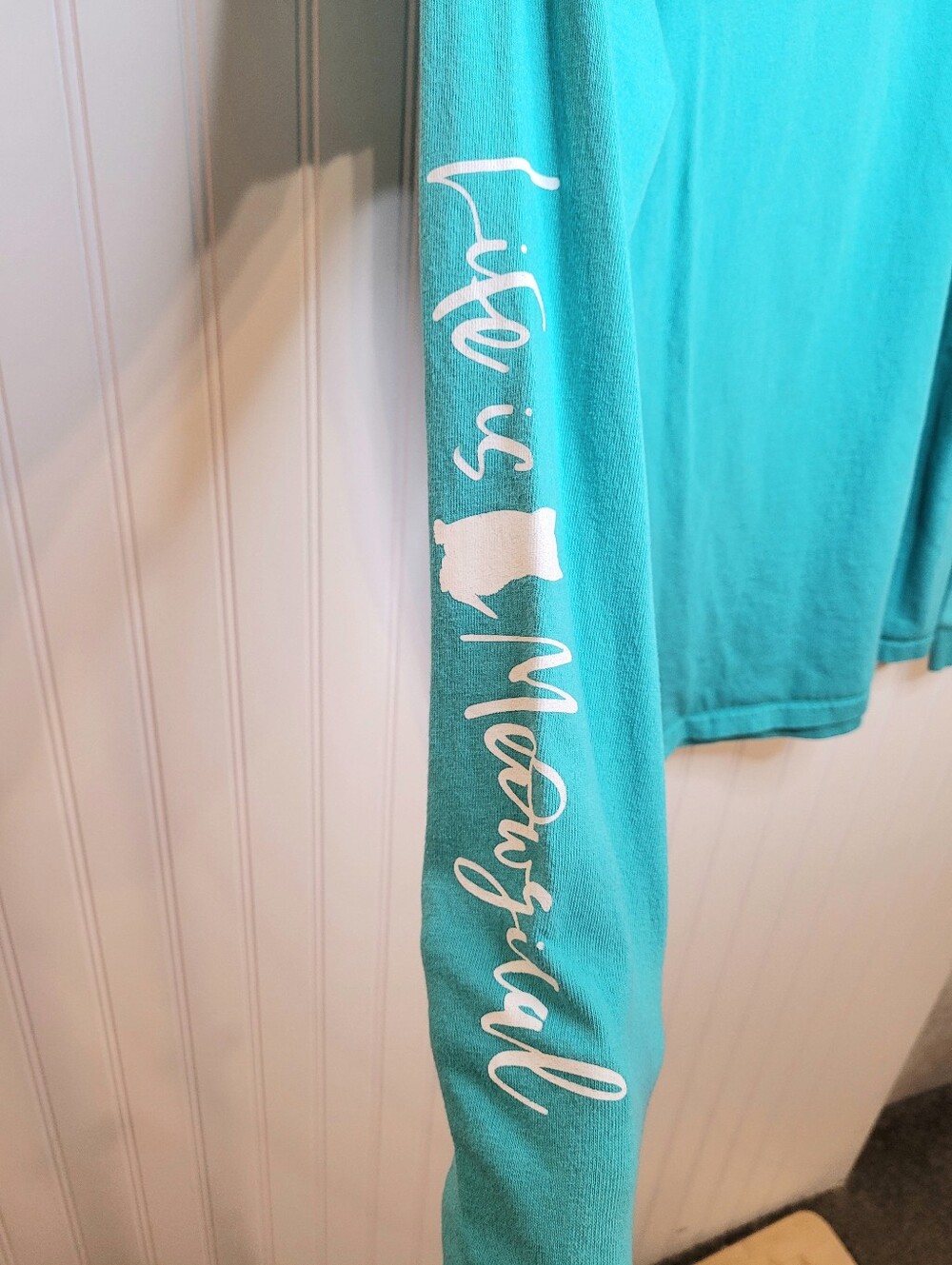 Simply Southern Teal Long Sleeve 'Don't Stress Meowt' Cat Graphic Tee Sz M - Picture 5 of 7